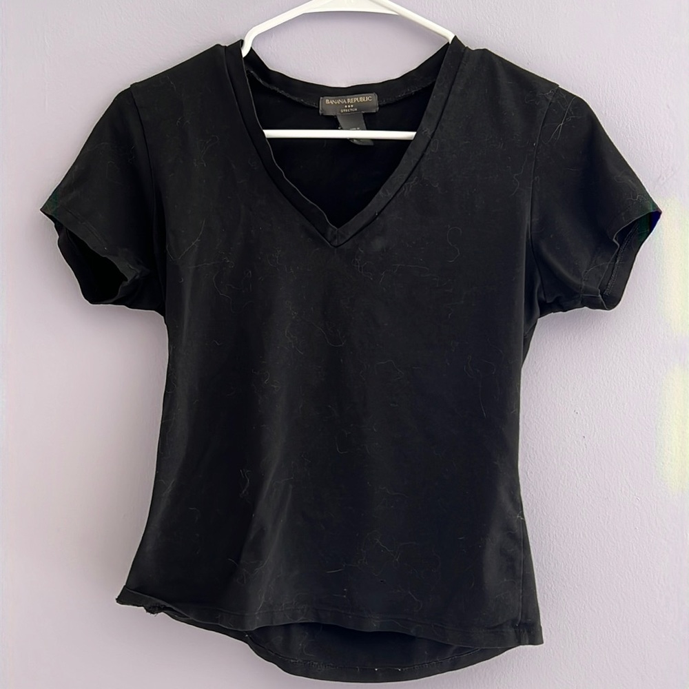 Banana Republic stretch basic black full length stretch tee- v neck